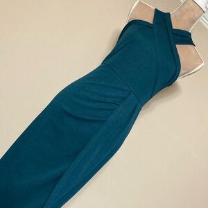 Teal Halter Neckline Asymmetrical Hemline Dress with Wrap Styling